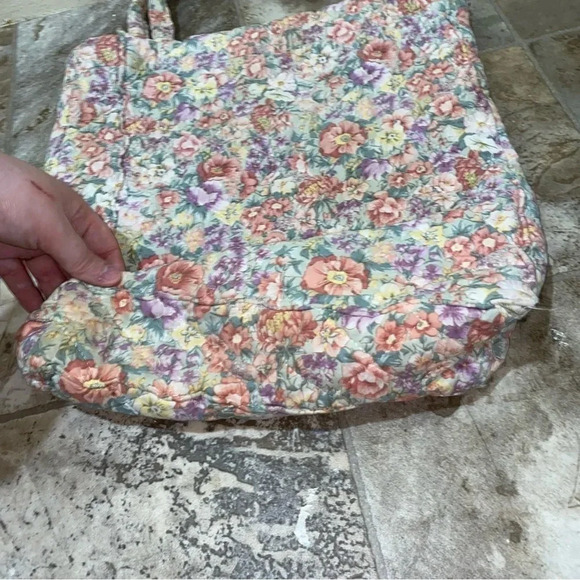 Women’s Vintage Grandma  Cottagecore Floral Print Handmade Hand-Knit Tote Bag - Picture 8 of 12